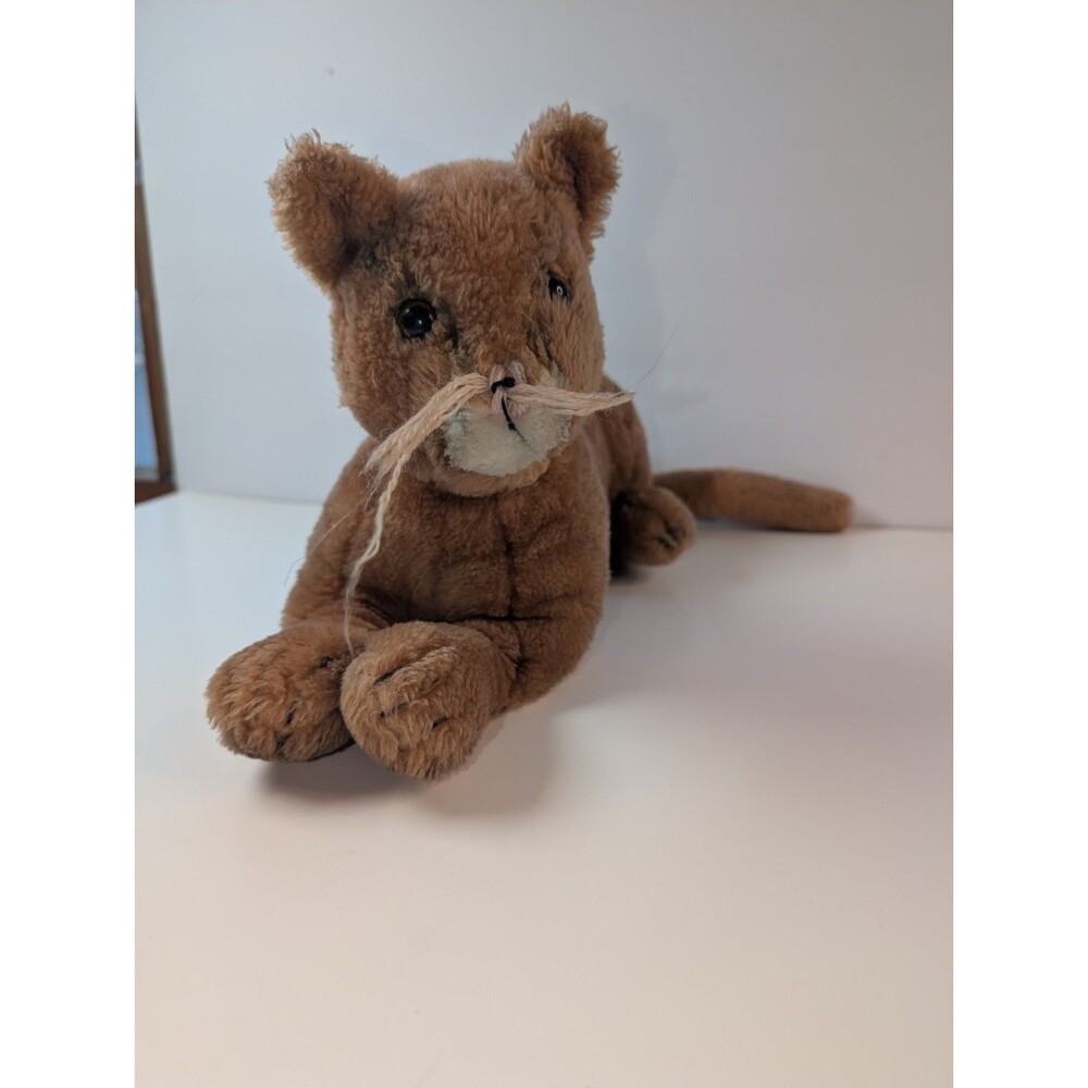 Vintage 1974 Dakin Plush Cat 20in Brown Flocked Kitty Stuffed Animal Worn Toy